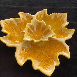 Leaf-Shaped Yellow Ceramic Dish Set